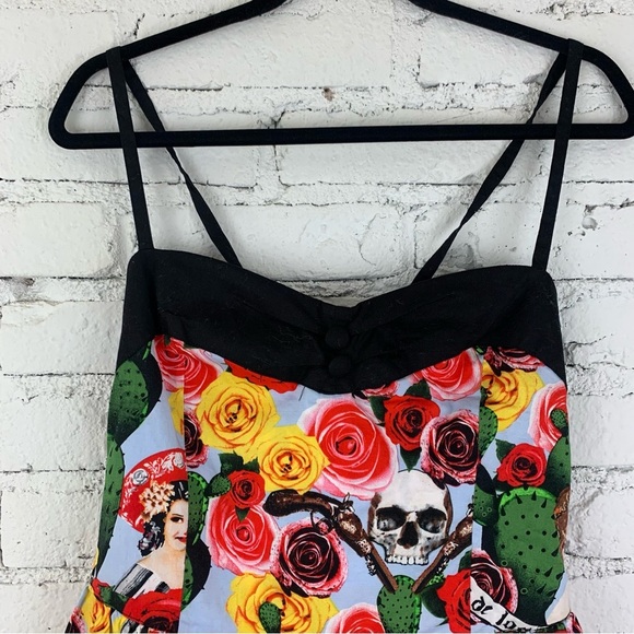 Hell Bunny Dress Dia De Los Meurtos Day Of The Dead Sugar Skull Pinup XL - Picture 2 of 9